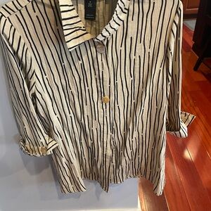 Ali Miles Black and Cream Striped Button-Down Shirt